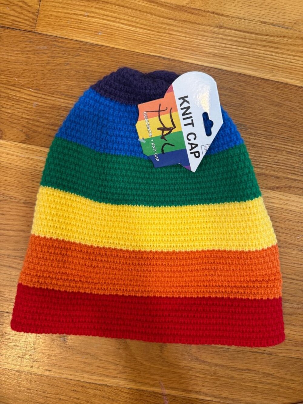 Rainbow Bright Pride Knit Lagenlook Textured Cap Beanie Hat NWT